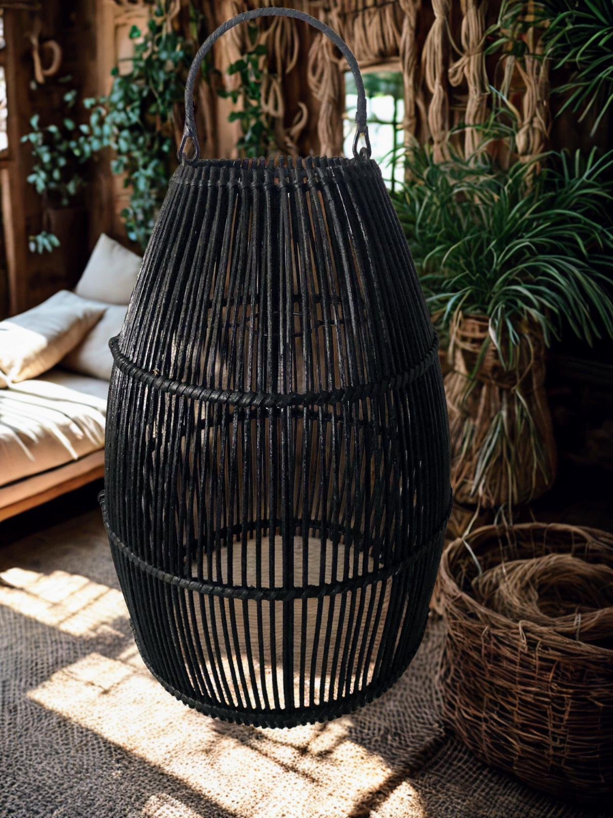 Pantalla de lámpara Ratán - Mandala - Negro